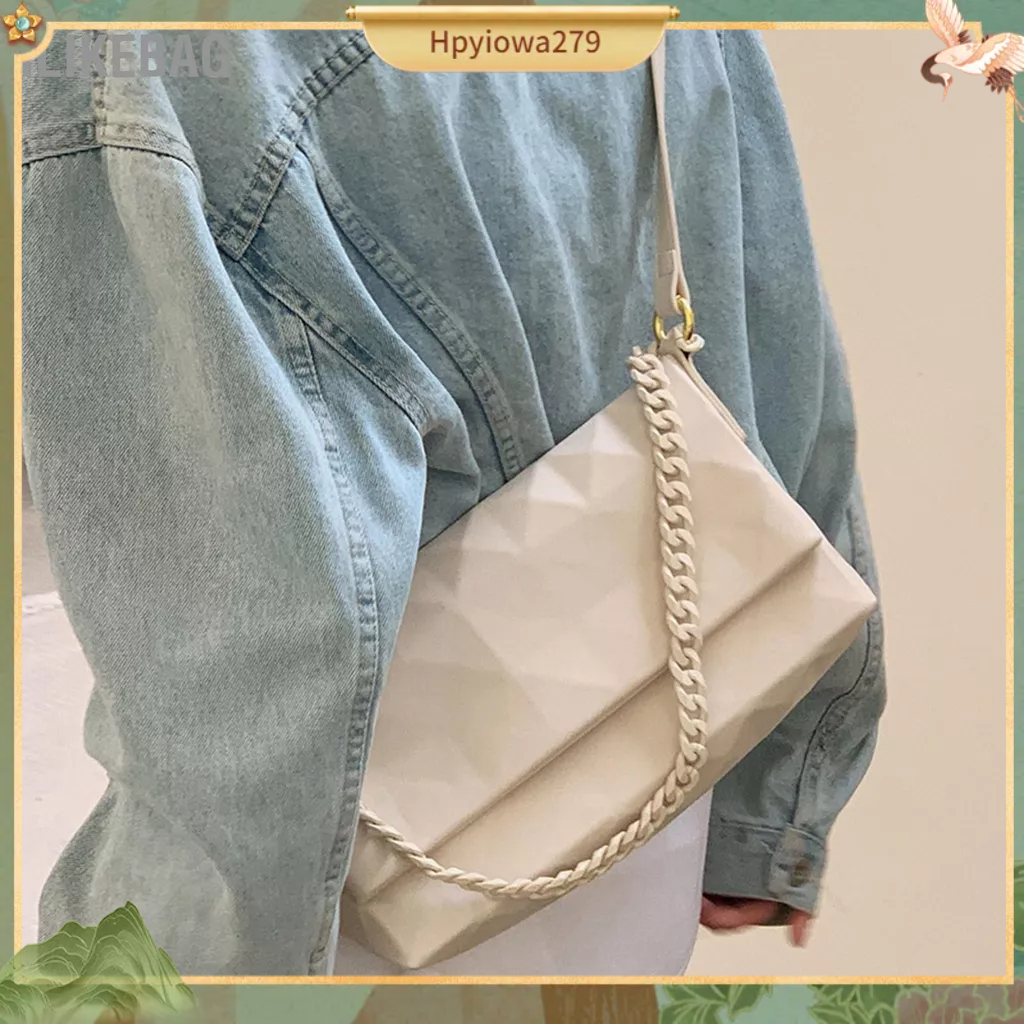Ilikebag Túi đeo vai nữ bằng da PU Họa tiết hình học xách tay chuỗi mềm nhẹ thanh lịch