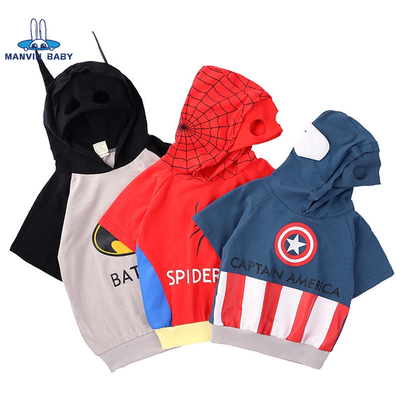 Áo hoodie MANVIN BABY tay ngắn in họa tiết siêu anh hùng hoạt hình cá tính dành cho bé trai