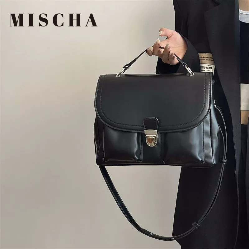 Mischa Túi Đeo Vai Bằng Da PU Mềm Màu Trơn Cỡ Lớn Phong Cách retro Thời Trang