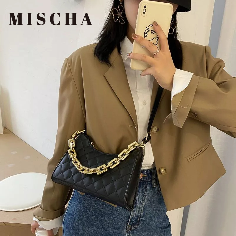 MISCHA Túi Đeo Chéo Vai Bằng Da PU Màu Trơn Thời Trang Phong Cách retro Pháp