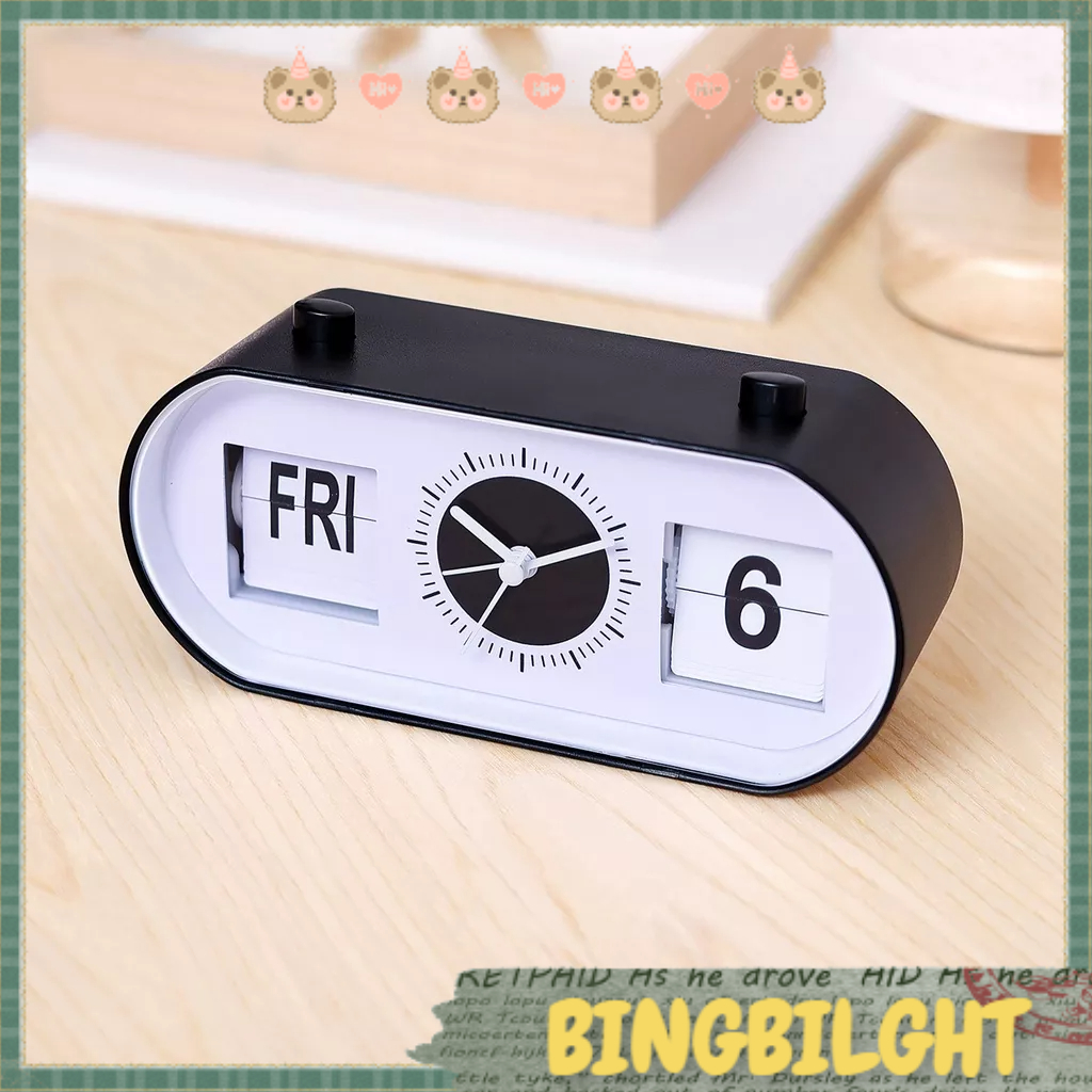 Đồng hồ báo Hướng dẫn sử dụng lật Đồng hồ báo thức Im lặng đơn giản Chức năng lịch hiện đại Blinglight