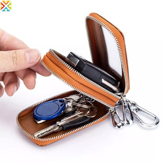Ví da đựng chìa khóa mini hai ngăn có khóa kéo thời trang cho nam và nữ