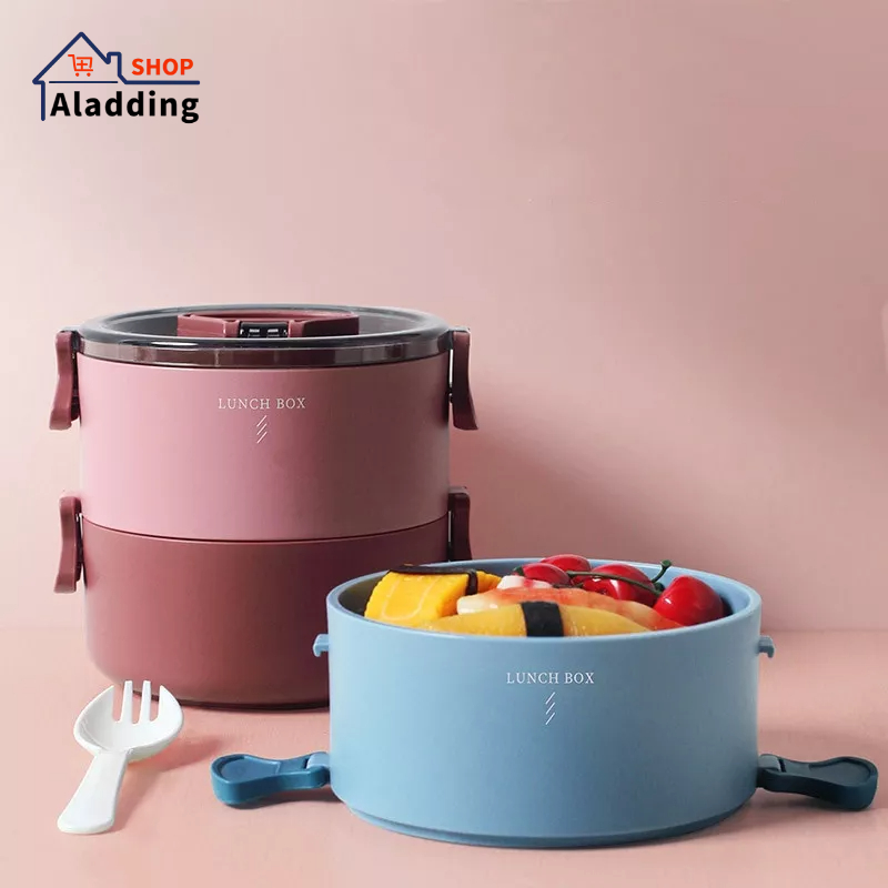 AladdingHộp Đựng Cơm Trưa Hai Tầng Bằng Nhựa Hình Tròn Có Thể Hâm Nóng Trong Lò Vi Sóng