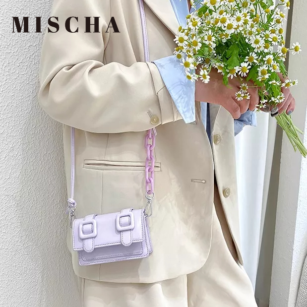 Mischa Túi Đeo Vai mini Bằng Da PU Màu Trơn Phong Cách Phương Tây Thời Trang