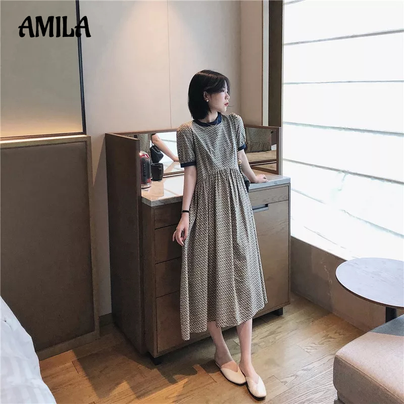 Đầm bầu AMILA dáng rộng dài đến đầu gối phong cách Hàn Quốc thời trang