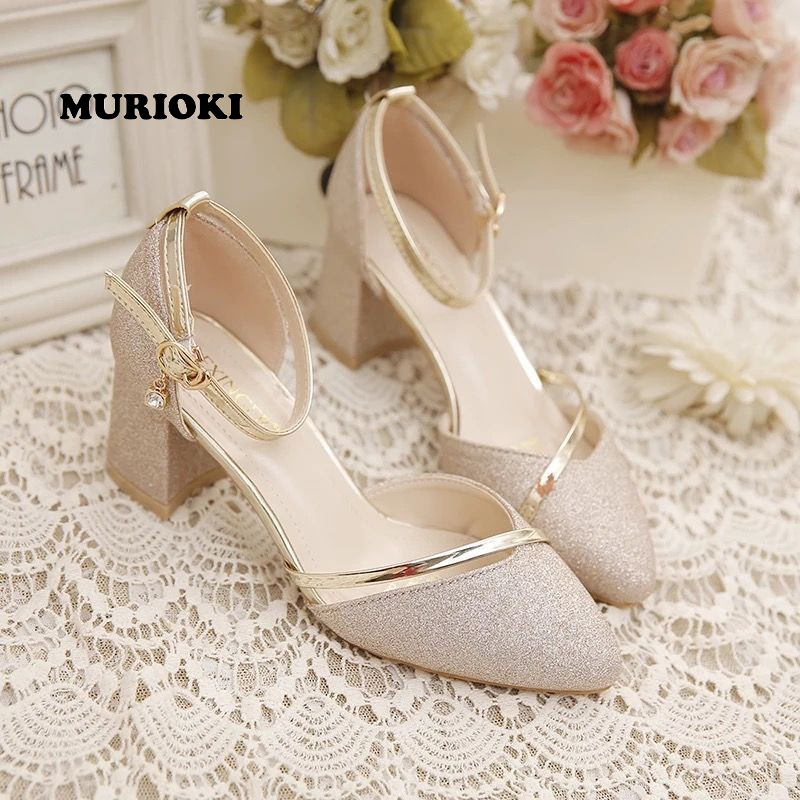 Urioki Giày Cao Gót Một Dây Cài Khóa Thanh Lịch Cho Cô Dâu