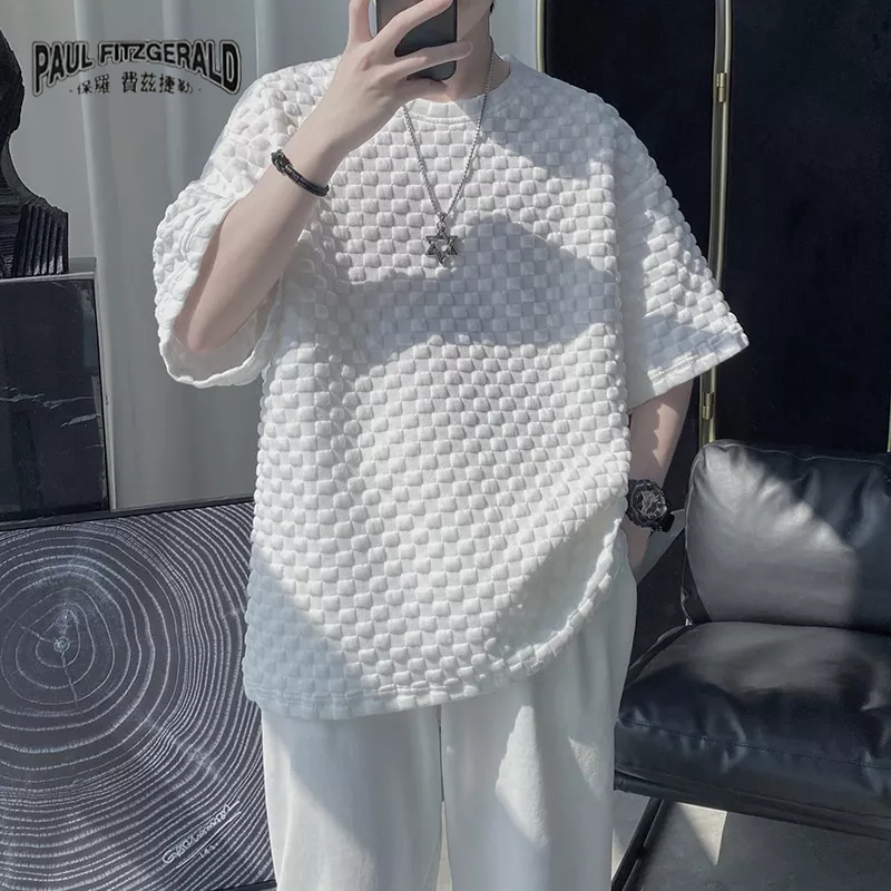 Áo Thun Ngắn Tay Dáng Rộng Họa Tiết Ca Rô Thời Trang Dành Cho Nam