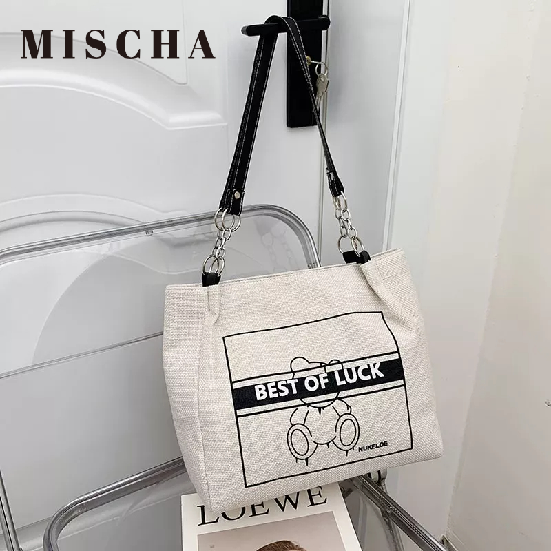 Mischa Túi Xách Đeo Vai Sức Chứa Lớn In Họa Tiết Đơn Giản Thời Trang Hàn Quốc