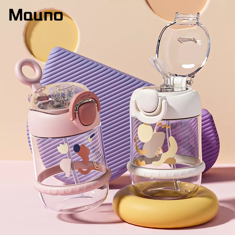 Mauno Cốc Nhựa Sức Chứa Lớn Hình Hoạt Hình Dễ Thương Có Chuông Và Ống Hút Cho Học Sinh