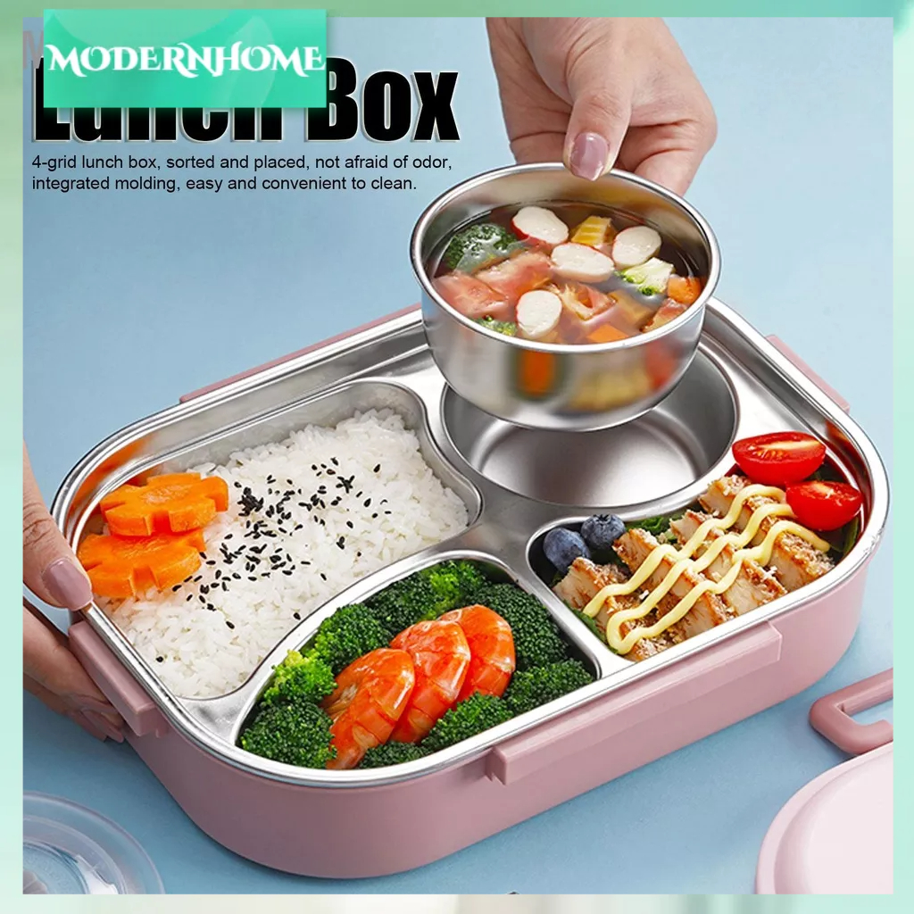 ModernHome Hộp Ăn Trưa Bằng Thép Không Gỉ Đựng Thực Phẩm Bento Di Động 4 Lưới Cho Học Sinh Người Lớn