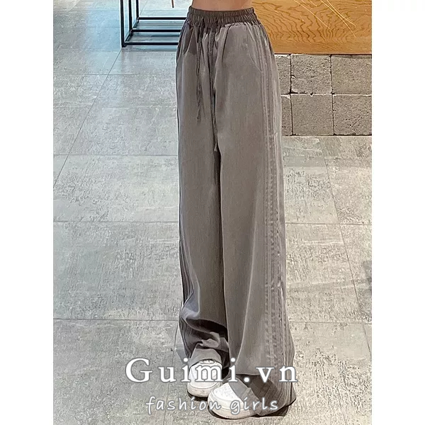 Quần dài NZN ống rộng lưng cao họa tiết kẻ sọc thời trang xuân hè phong cách vintage cho nữ