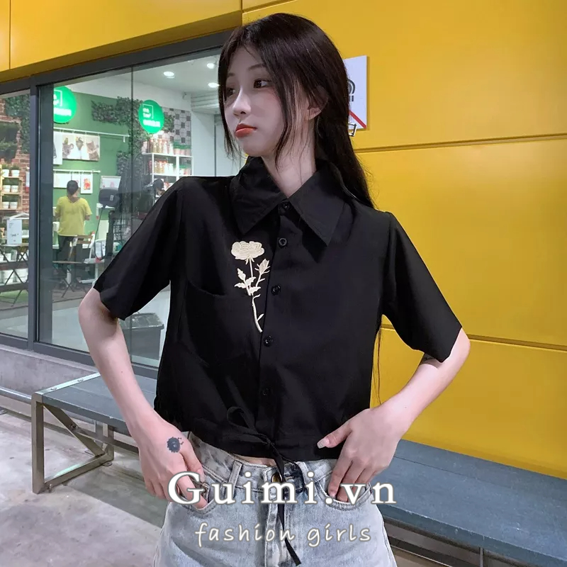 Áo Sơ Mi Crop top Tay Ngắn Thêu Họa Tiết Thời Trang Mùa Hè Hàng Mới Dành Cho Bạn Nữ