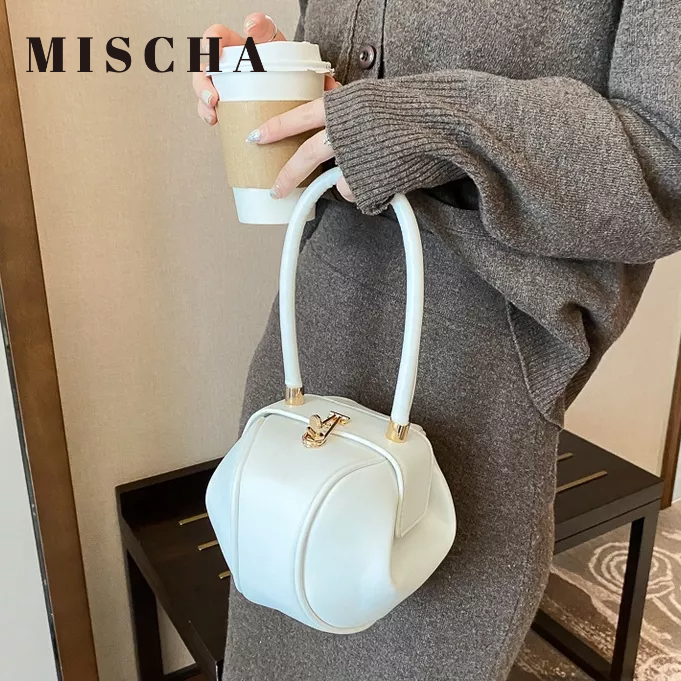 Mischa Túi Xách Da PU Màu Trơn Phong Cách retro Thời Trang Cho Nữ