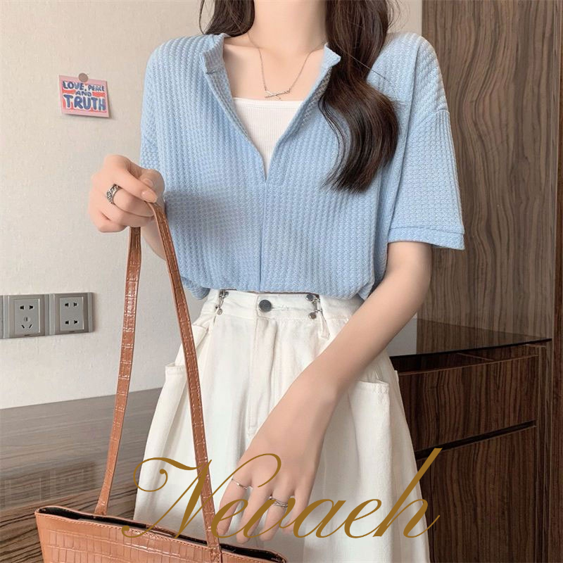 Áo Kiểu Ngắn Tay Cổ Chữ V Thời Trang Mùa Hè Cho Nữ