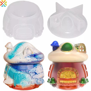 Khuôn silicone làm hộp đựng nến hình ngôi nhà nấm diy