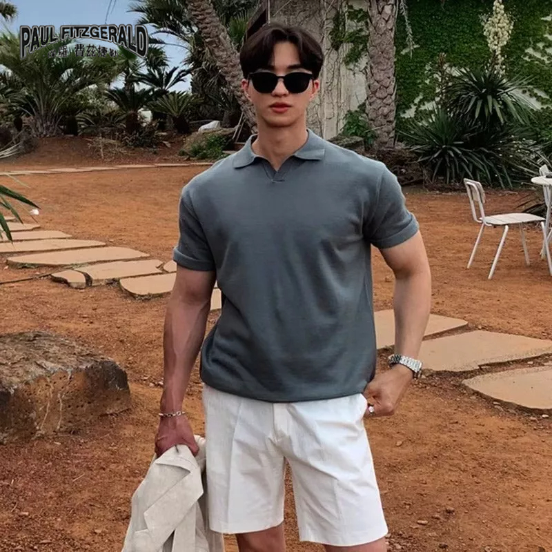 Áo Thun polo Dệt Kim Tay Ngắn Dáng Rộng Đơn Giản Thời Trang Mùa Hè Nhật Bản Cho Nam