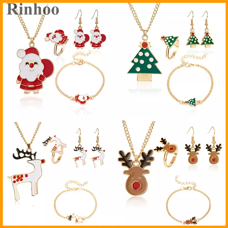 Set trang sức RINHOO gồm vòng cổ + bông tai + vòng tay họa tiết giáng sinh