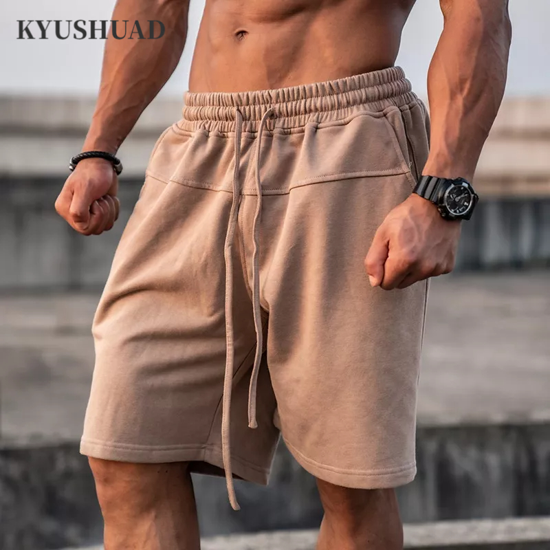 Kyushuad Quần Short Thể Thao Dệt Kim Dáng Rộng Màu Trơn Thời Trang Mùa Hè Cho Nam Giới
