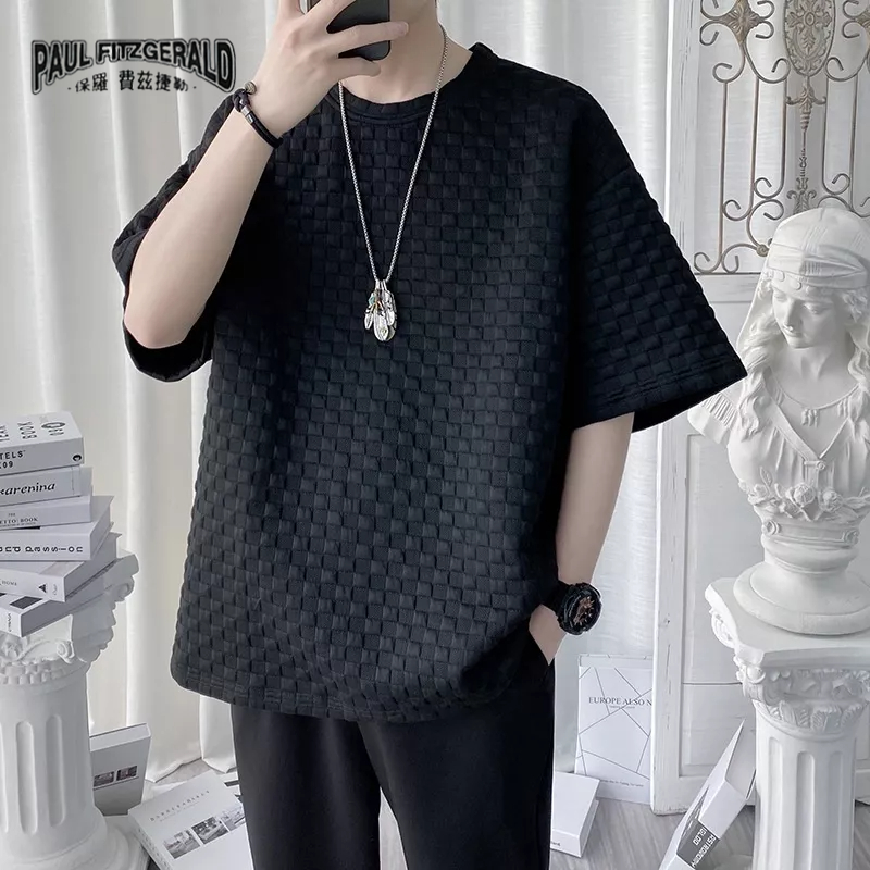 Áo Thun Ngắn Tay Dáng Rộng Họa Tiết Ca Rô Thời Trang Dành Cho Nam