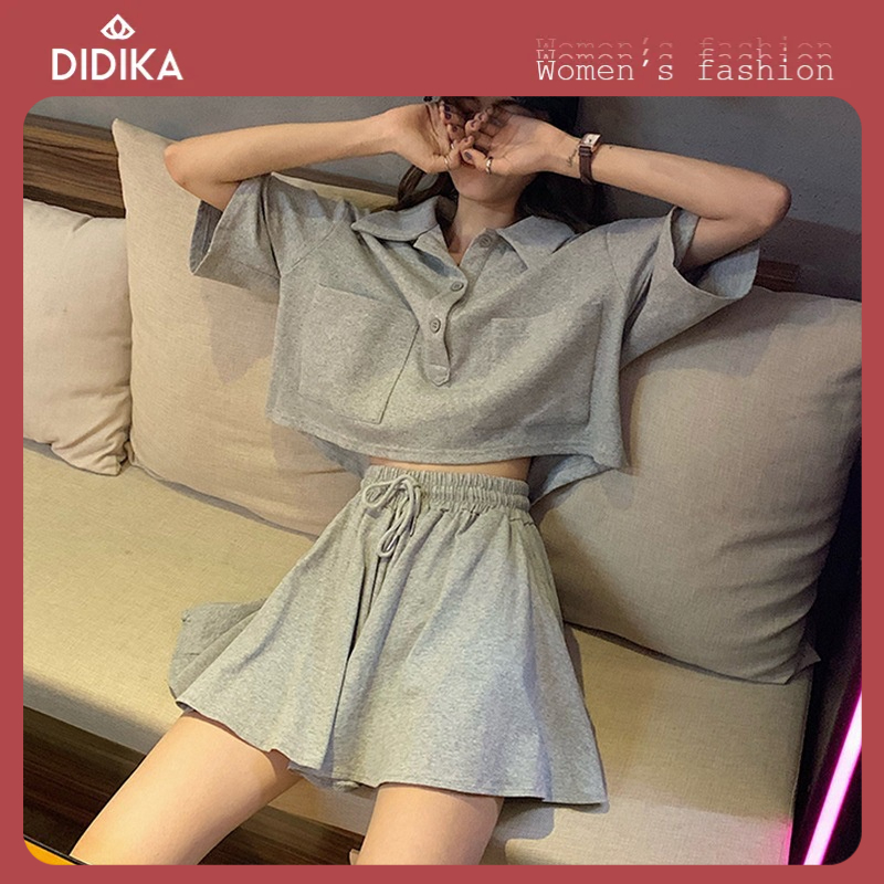 Bộ đồ DIDIKA gồm áo thun cotton tay ngắn dáng rộng + chân váy ngắn phong cách Hàn Quốc thời trang mùa hè 2022