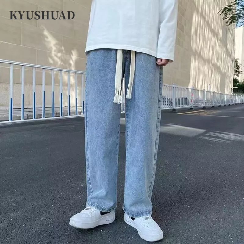 Kyushuadid | Quần Jean Ống Rộng Màu Trơn Thời Trang Hàn Quốc Cho Nam