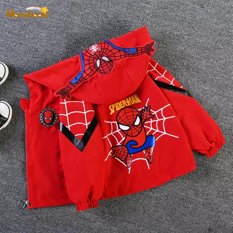 MOMCHOOSE Áo Khoác Gió Màu Đỏ / Xanh Dương Hình Người Nhện Phong Cách Hàn Quốc Thời Trang Cho Bé Trai