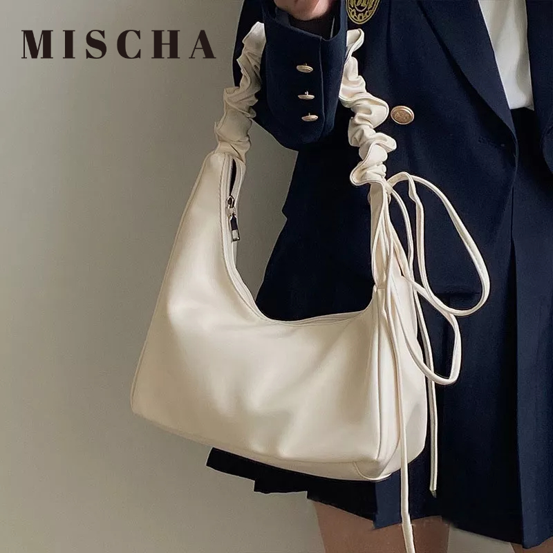 Mischa Túi Đeo Vai Xếp Ly Chất Liệu Da PU Cao Cấp Màu Trơn Thời Trang Thường Ngày Cho Nữ