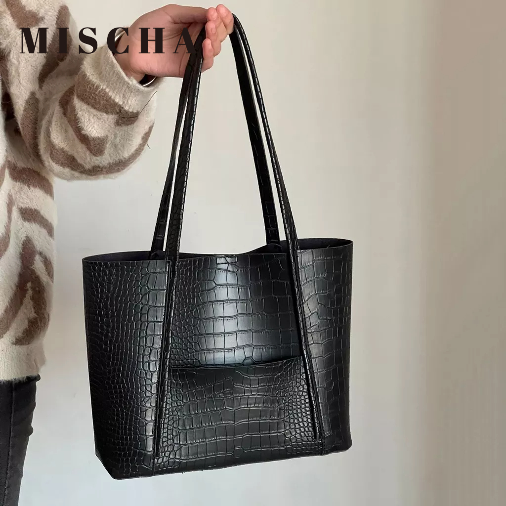 Mischa Túi Xách Da PU Màu Trơn Sức Chứa Lớn Dễ Phối Đồ Thời Trang