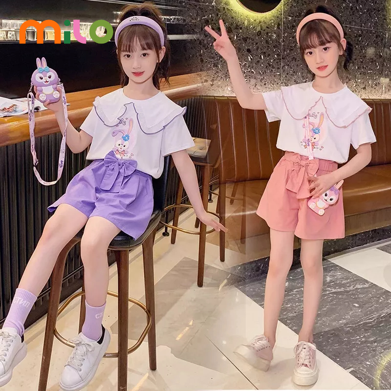 Milo Set Áo Thun Tay Ngắn Và Quần Lửng In Hình Hoạt Hình Dành Cho Bé Gái