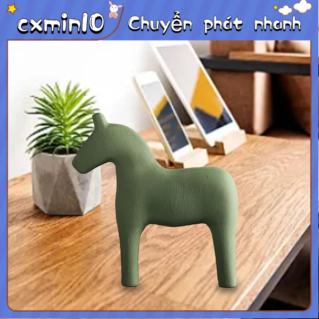 Tượng Ngựa Gỗ Thông Màu Trơn Đơn Giản Dùng Trang Trí Bàn Làm Việc Onemore