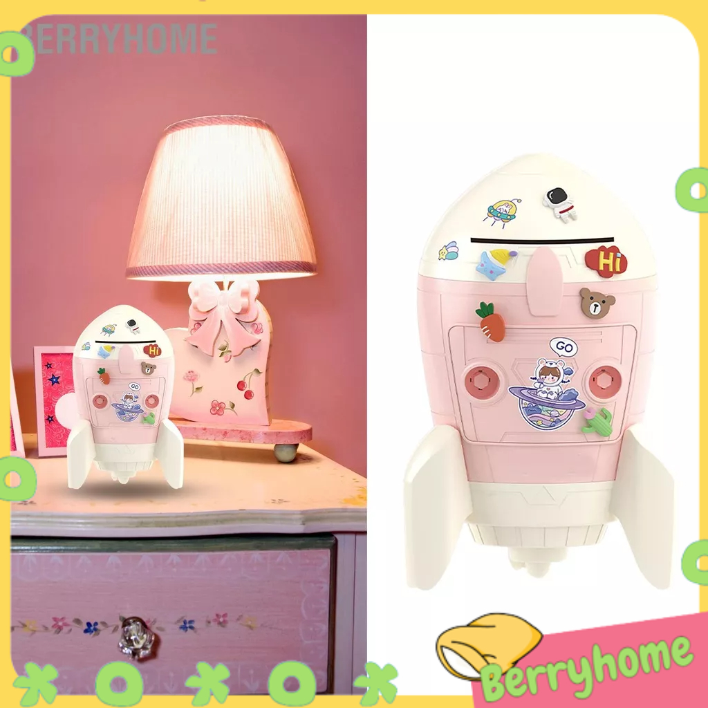 BerryHome Tên Lửa Hình Con Heo Đất Dễ Thương 2 Chiều Khóa Phím Nhựa DIY Có Thể Chủ Đề Không Gian Hộp Tiết Kiệm Tiền Cho Trẻ Em