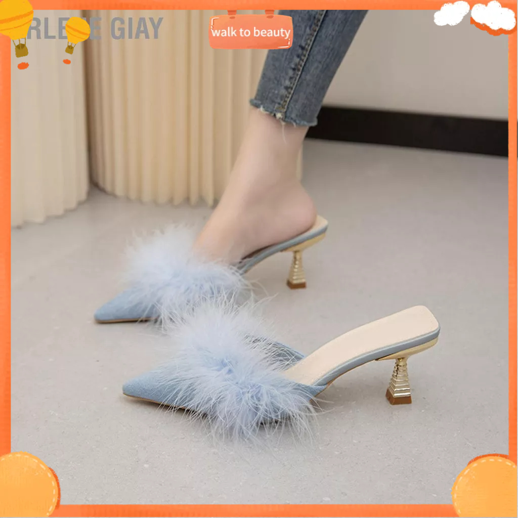 Arlene Giay Người phụ nữ Mũi Nhọn Dép Gót Lông Tơ Sang Trọng Trượt Trên Giày Thấp Hở Lưng walk to beauty