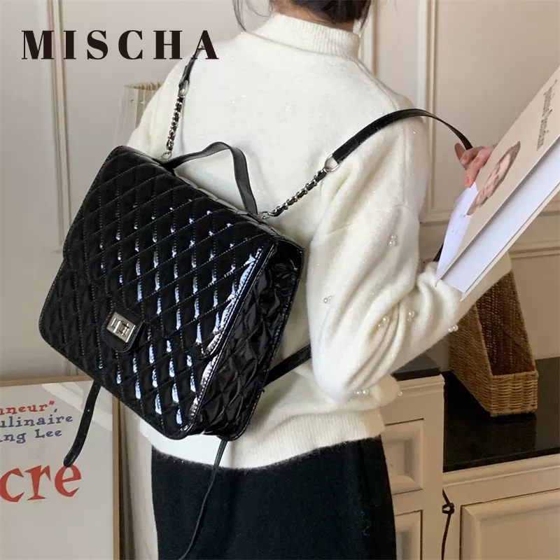 Mischa Ba Lô Da PU Hình Vuông Màu Trơn Phong Cách Phương Tây Dễ Phối Đồ