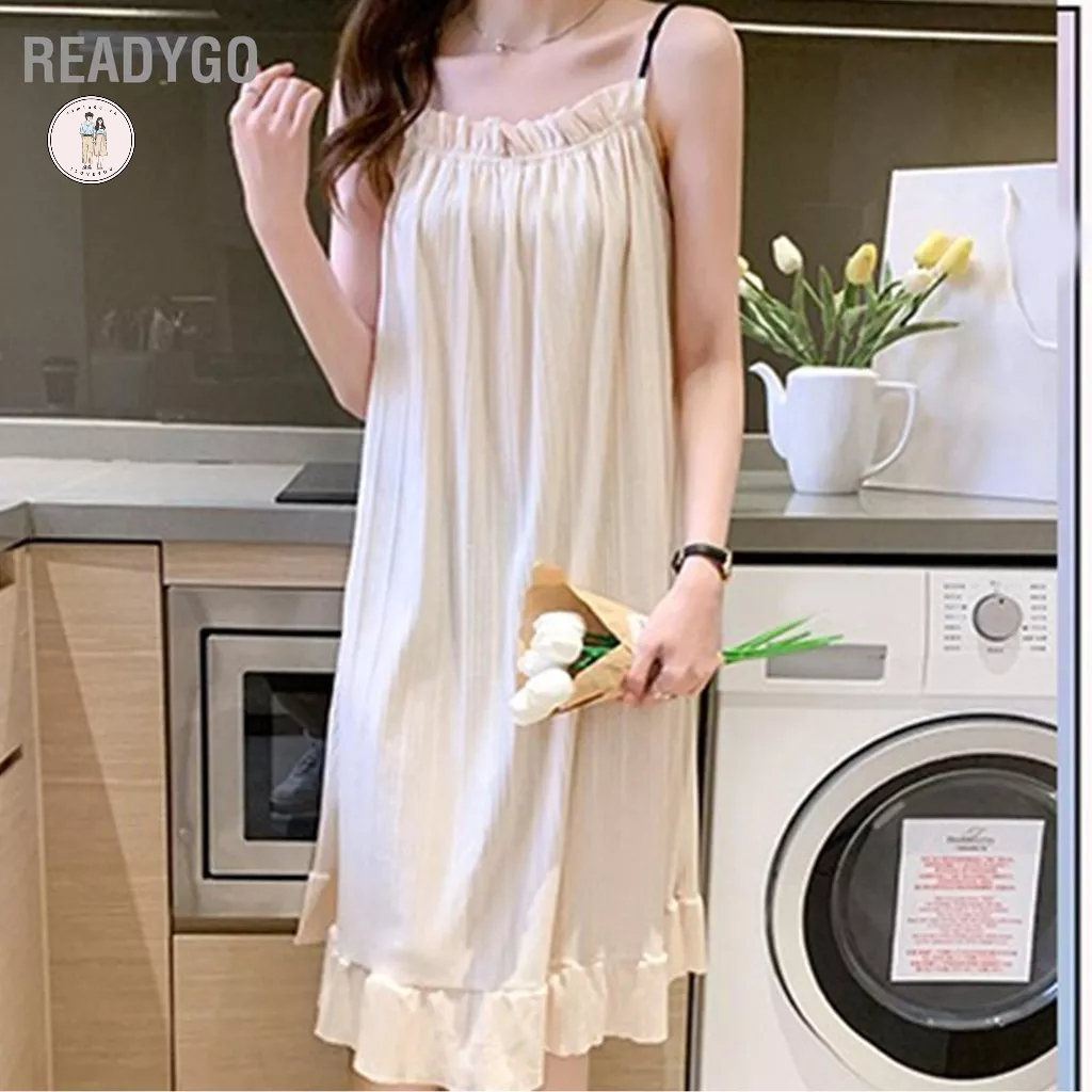 Đồ ngủ Hai Dây Dáng Rộng Thoáng Khí Màu Sắc Tinh Khiết Thoải Mái Thời Trang Mùa Hè