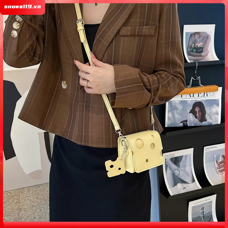 Có hàng sẵn Casual Bags Túi xách tay đeo vai dài Thiết kế pho mát PU Ví đơn cho chuyến du lịch tiệc bãi biển