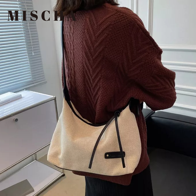 Mischa Túi Đeo Chéo Vai Bằng Vải canvas Phối Màu Tương Phản Phong Cách Phương Tây Thời Trang