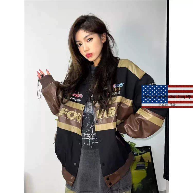 Áo Khoác Bóng Chày Chất Da Thêu Họa Tiết Phong Cách Âu Mỹ Cổ Điển Thời Trang Đường Phố Cho Nam Và Nữ Áo khoác xe máy Màu đen Đua xe Quần áo bông oversize motorcycle jacket vintage