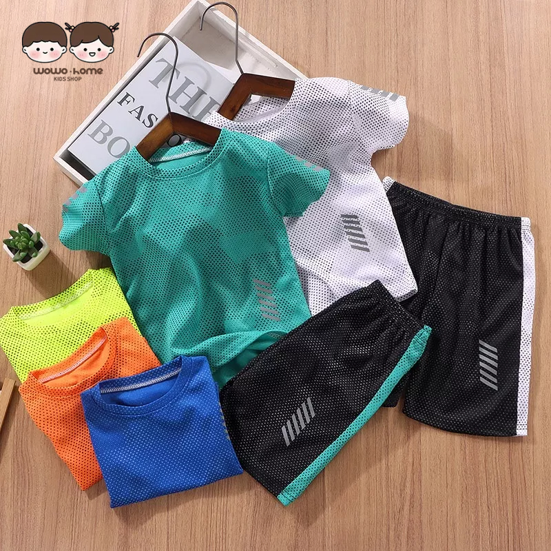 WO·WO Bộ Đồ Thể Thao Áo Thun Tay Ngắn Phối Quần short Vải Mỏng Nhanh Khô Thời Trang Mùa Hè Cho Bé