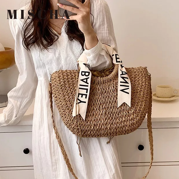 MISCHA Túi Cói Đeo Vai Sức Chứa Lớn Thời Trang Cho Nữ