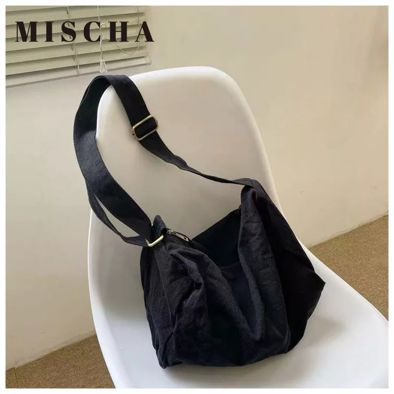 MISCHA Túi Xách canvas Sức Chứa Lớn Màu Trơn Đơn Giản Dễ Phối Đồ Thời Trang Phong Cách retro