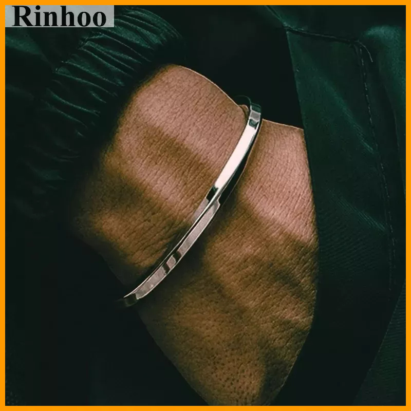 Vòng đeo tay titan RINHOO dạng xoắn đính kim cương 60mm có thể điều chỉnh kích cỡ thời trang cho nam