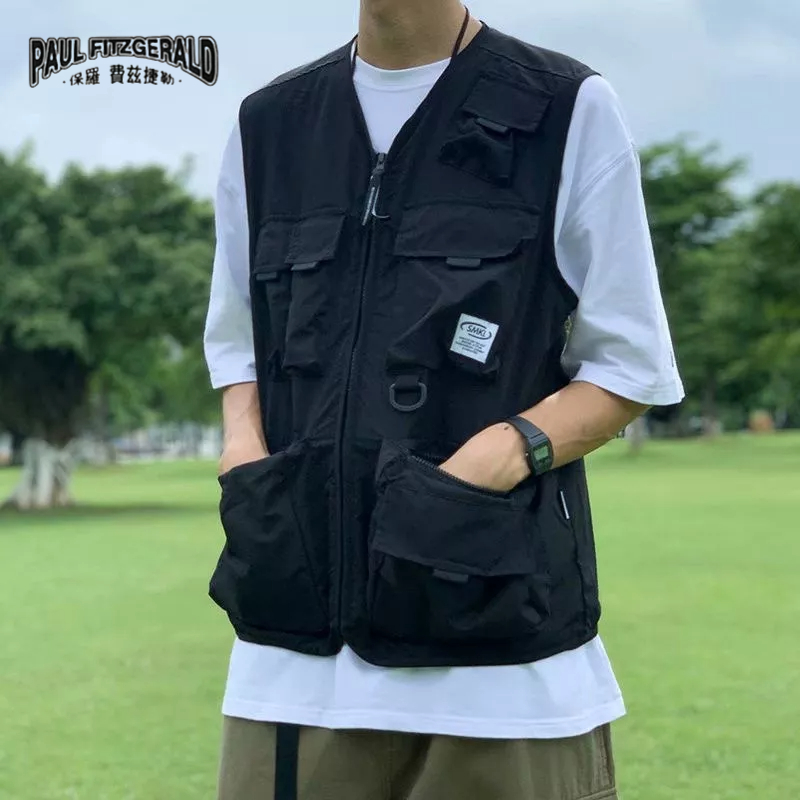 Áo Khoác Sát Nách Chiến Thuật Nhiều Túi PAUL FITZGERALD Phong Cách hip hop Thời Trang Cho Nam