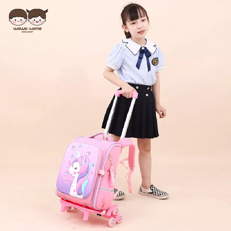 WO·WO Ba Lô Kéo Đi Học Siêu Nhẹ Họa Tiết Hoạt Hình Đáng Yêu Cho Bé Dễ Thương