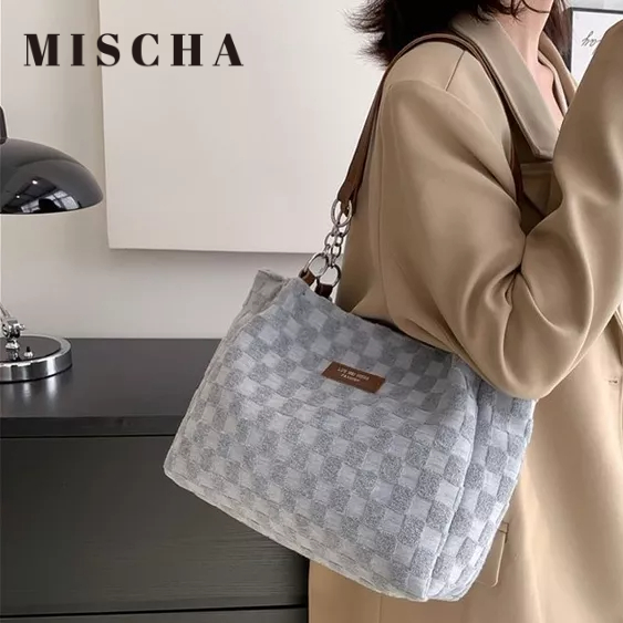 Mischa Túi tote Đeo Vai Bằng Vải canvas Màu Trơn Sức Chứa Lớn Thời Trang Mới Đơn Giản niche Dễ Phối Đồ Làm Việc Và Bảo Hành