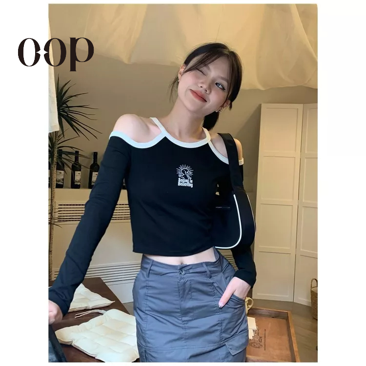 Áo Thun Lửng Tay Dài Hở Vai Thời Trang Dành Cho Nữ OOP295