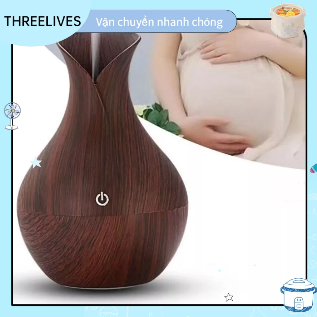EasyHome Máy tạo độ ẩm hạt gỗ hình dạng bình hoa xông tinh dầu USB Power khuếch tán siêu âm 130ml