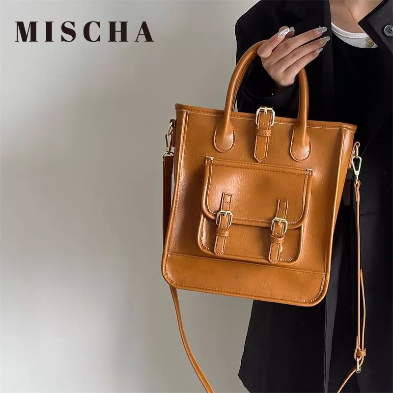 Mischa Túi Xách Da PU Màu Trơn Cỡ Lớn Phong Cách retro Thời Trang Cho Nữ