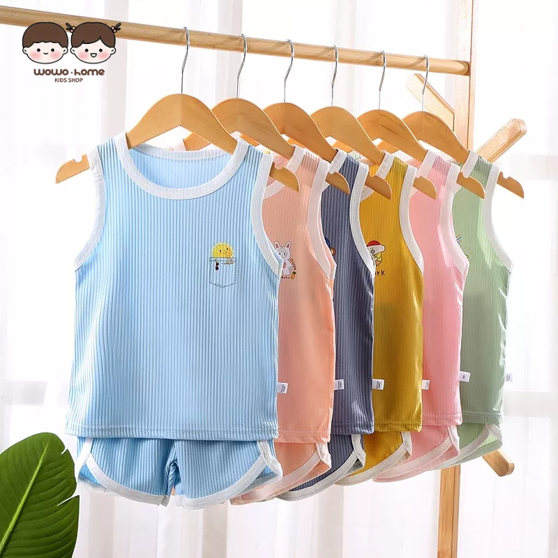 WO·WO Set Đồ Thể Thao Hai Mảnh Áo Ba Lỗ Và Quần Ngắn Bằng Lụa Mát Nhanh Khô Thời Trang Mùa Hè Mới Dành Cho Trẻ Em Trai Bé Gái