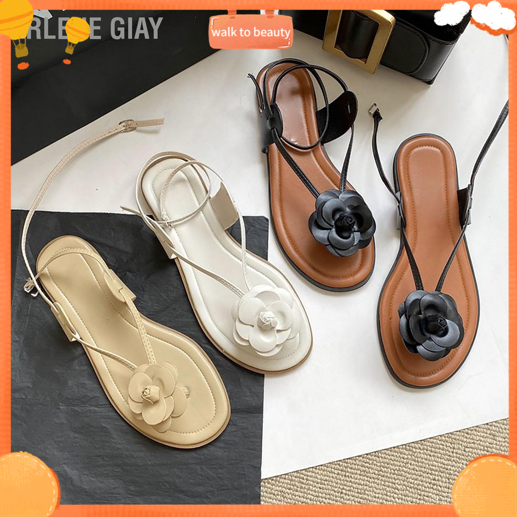 Flat Sole Sandal Soft PU Leather False Flower Adjustable Strap Pure Color Flat Sandal for Summer walk to beauty