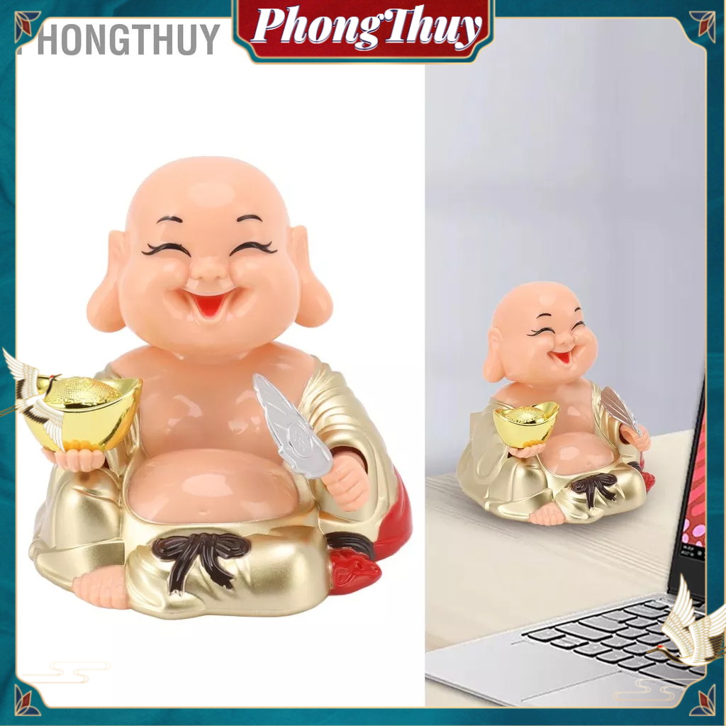 PhongThuy Trang chủ trí Phật cười sử dụng năng lượng mặt trời gật đầu tự động cho ô tô